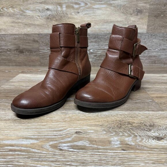 Kenneth Cole Reaction Pod Place Brown Leather Ankle Boots Women's Size 8 - Picture 1 of 6